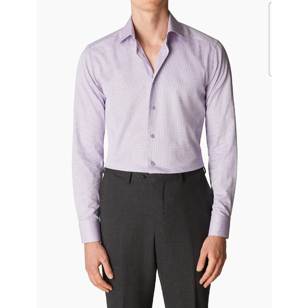 NWT Eton Men's Purple Pin-Dot Dobby Slim Fit Long Sleeve Shirt, Size 42 16.5